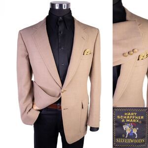 Hart Schaffner Marx Sports Coat Jacket Gold 2-Button Wool Beige Blazer 44R EUC